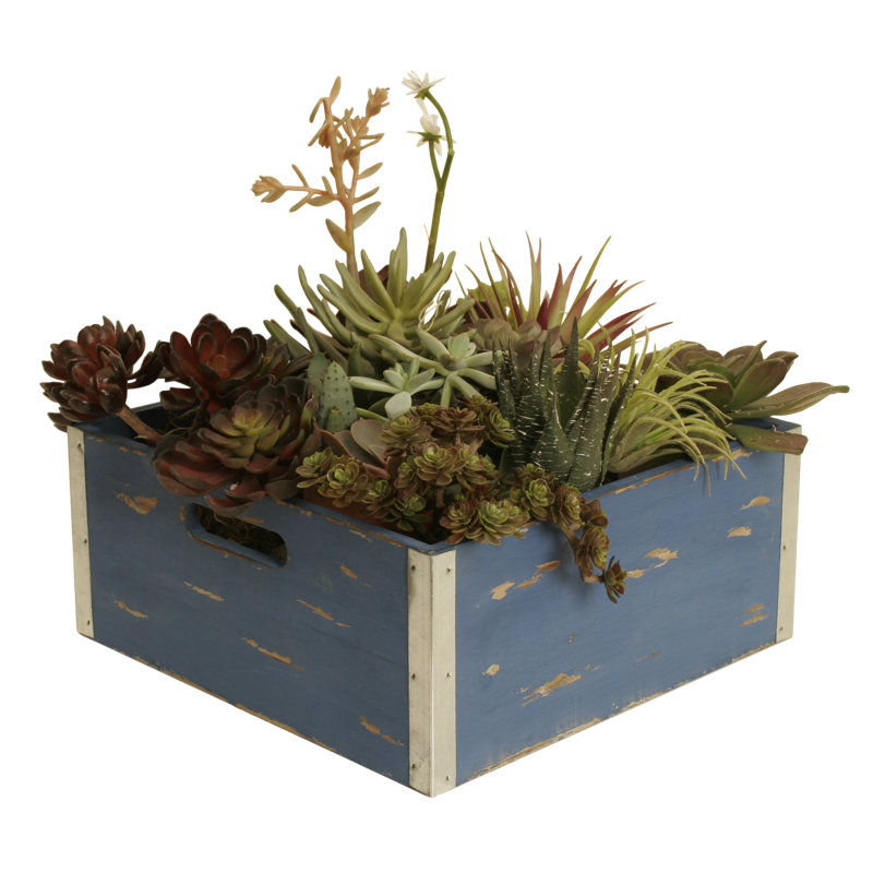 Ensemble de 3 caisses en bois vieilli, Bleu
