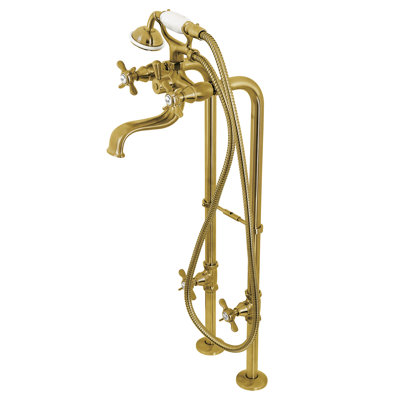 Ensemble de robinet de baignoire sur pieds à 3 poignées et 3 poignées Essex Kingston Brass avec ligne d'alimentation et robinet d'arrêt