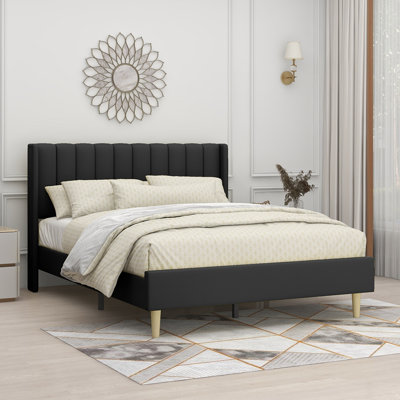 Eriksay Low Profile Upholstered Platform Bed with Wingback Headboard