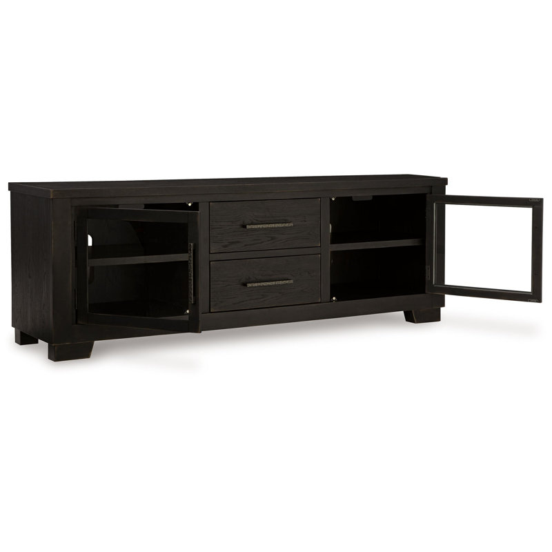 Grande console multimédia Galli, 2 tiroirs, 4 tablettes, bois, 80 po, Noir, noir, noir, noir