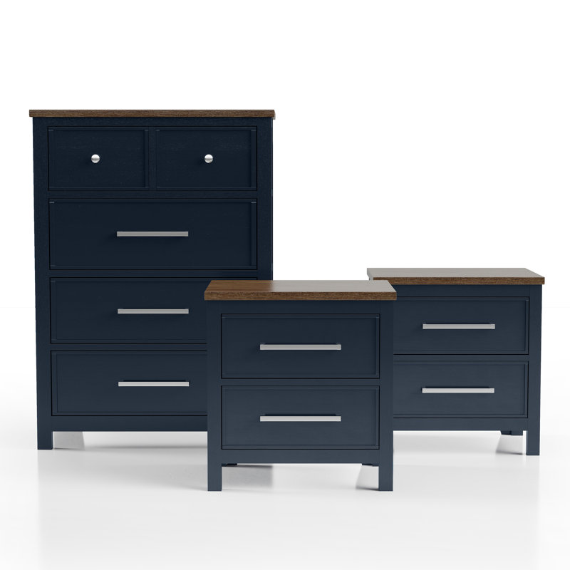 Lonegan 3-Piece Nightstands And Dresser Set, Blue, 3 Pcs: 2 Nightstands, Chest