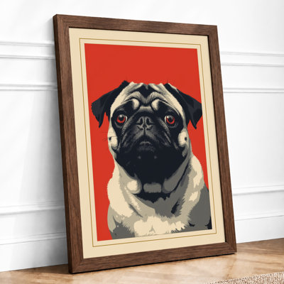 Pug Portrait Retro - Framed Print