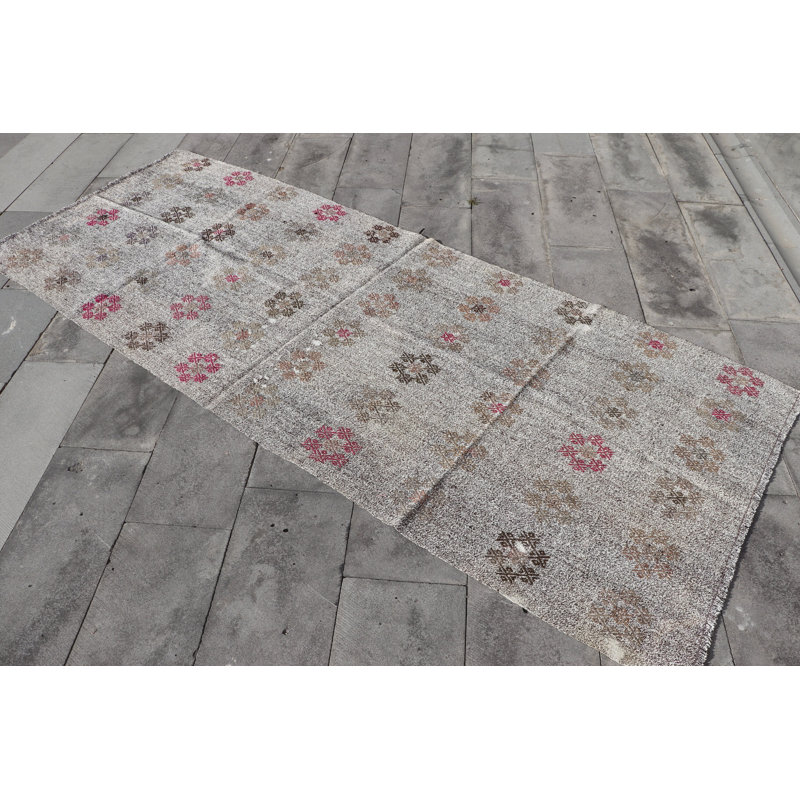 Tapis turc kilim fabriqué à la main avec motifs gris rétro, idéal pour les décorations de couloir