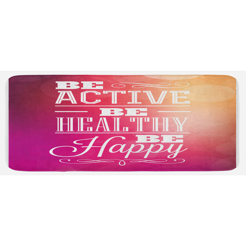 Tapis de cuisine à l’état de santé "be sain" be happy fuchsia words "tapis de cuisine de pêche blanc