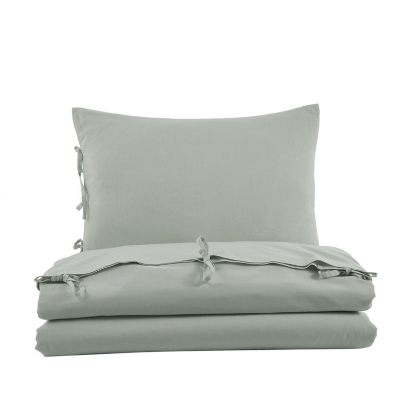 Solid Cream  Color Pollycotton104' X90' Duvet Cover Set With Two Shams, King Duvet Cover + 2 King Shams, Green