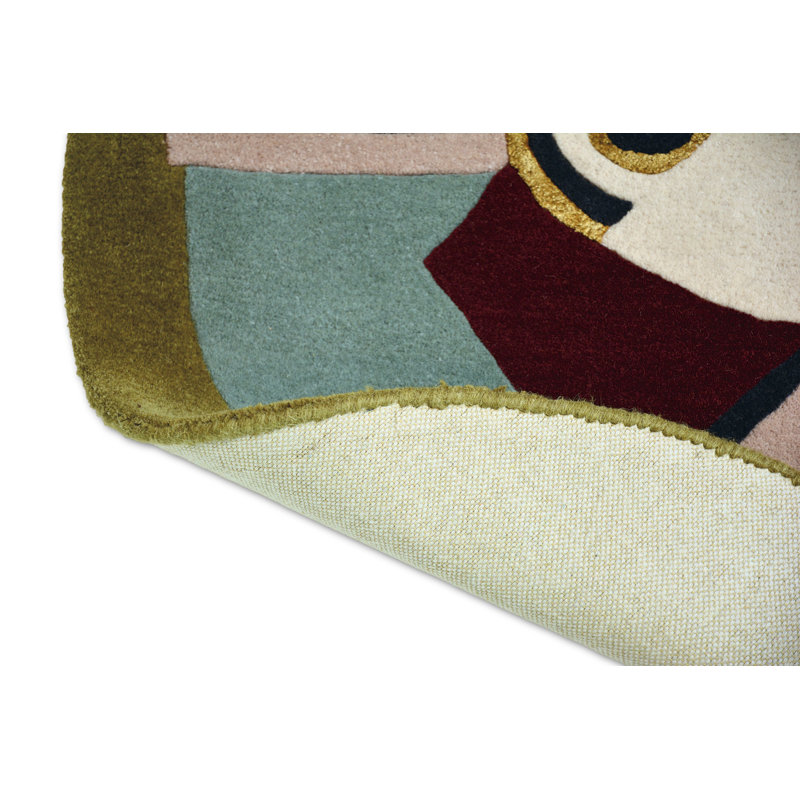 Hand Tufted Wool Area Rug in Teal/Red/Pink, Round 3'3"