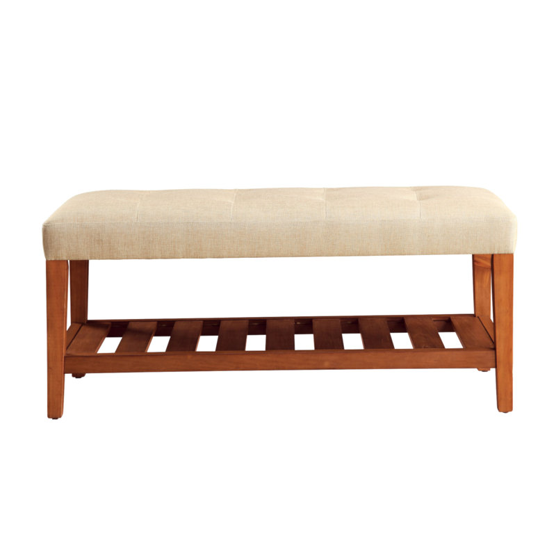 Charla Beige Fabric & Oak Finish Bench, Beige