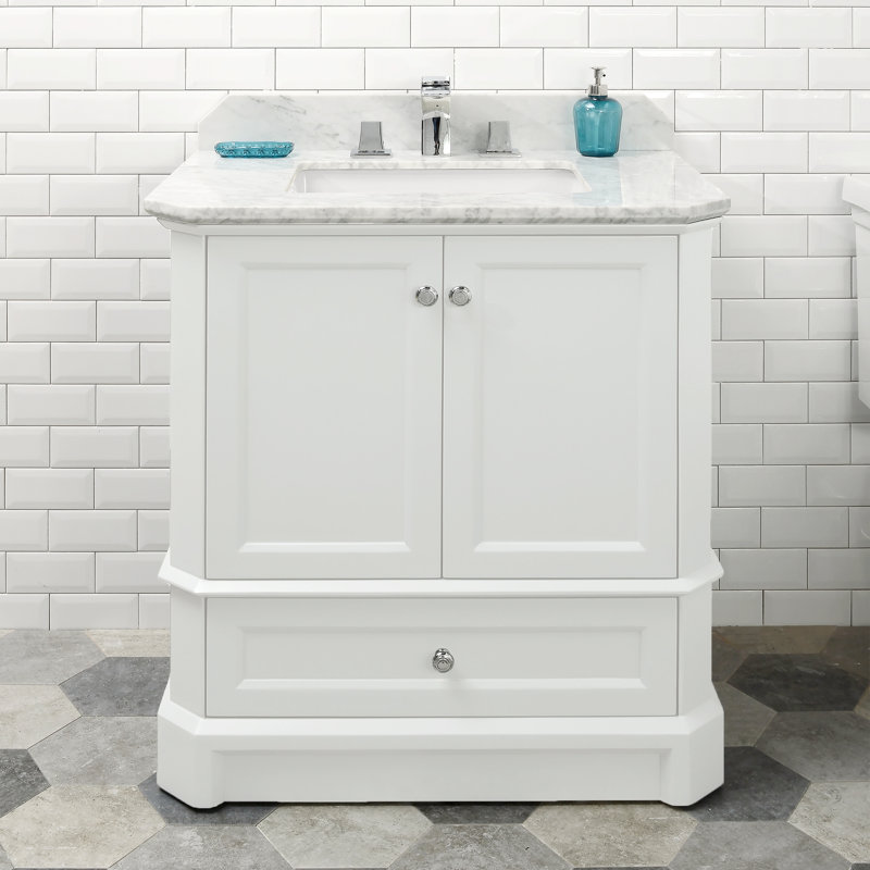 Meuble-lavabo simple 31 po Ellicott, blanc, Carrara