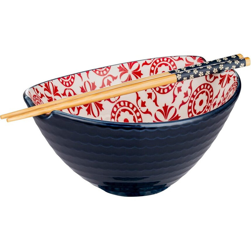 Oval Noodle Bowl Blue/red