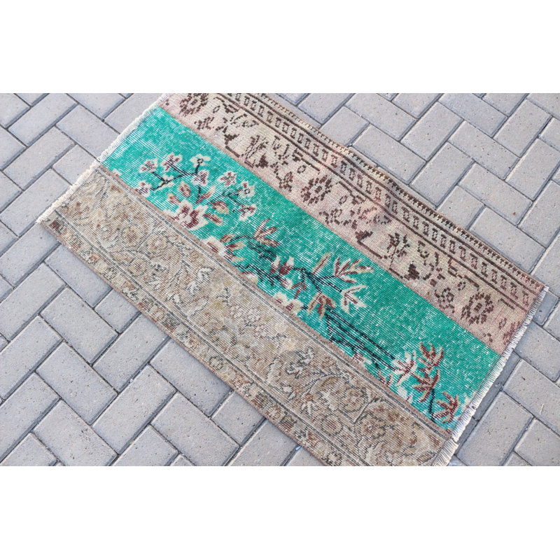 Petit tapis vert turc fait à la main avec motif floral pour décoration de chambre à coucher extérieure