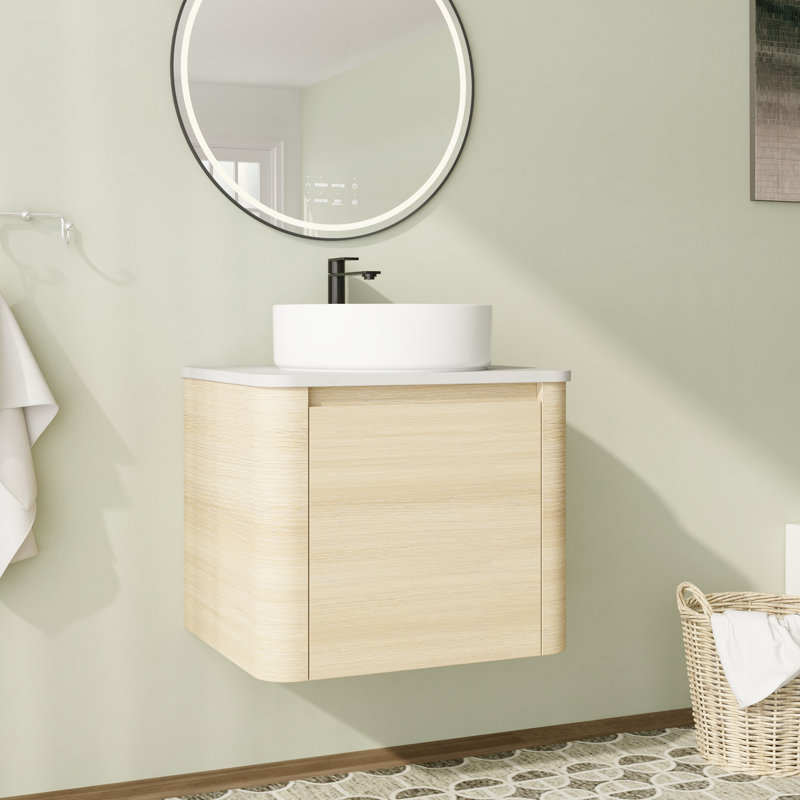 Meuble-lavabo simple mural 24 po avec plateau en pierre reconstituée et portes à fermeture en douceur 24 po, Blanc, 24"