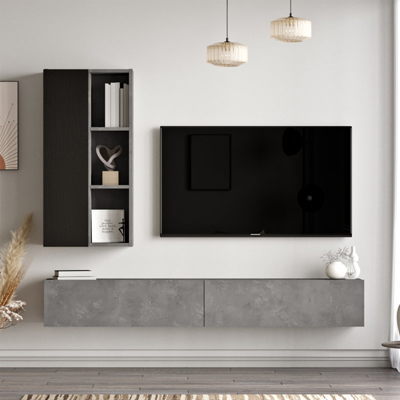 Alban Unfinished Entertainment Centre for TVs up to 50", Silver Black