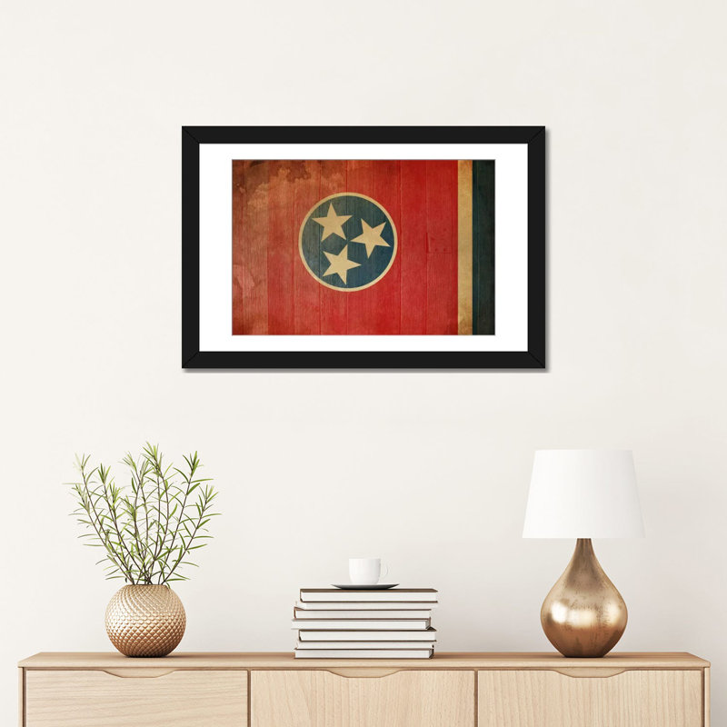 Planches en bois avec grunge flags tennessee, impression sur toile tendue, Papier avec cadre noir, Blanc