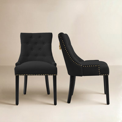 Linen Upholstered Tufted Dining Chairs with Solid Wood Legs Set of 2