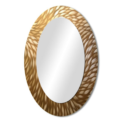 Delicate Modern Golden Wave Pattern - Abstract Oval Decorative Mirror On Metal