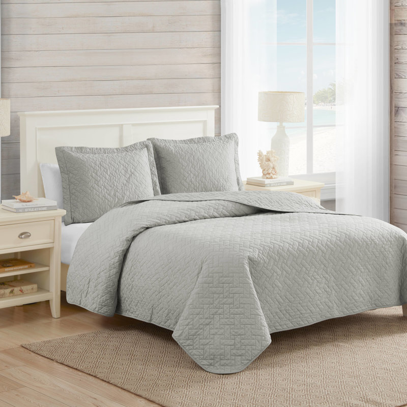Full Gray Cotton Reversible Quilt Set