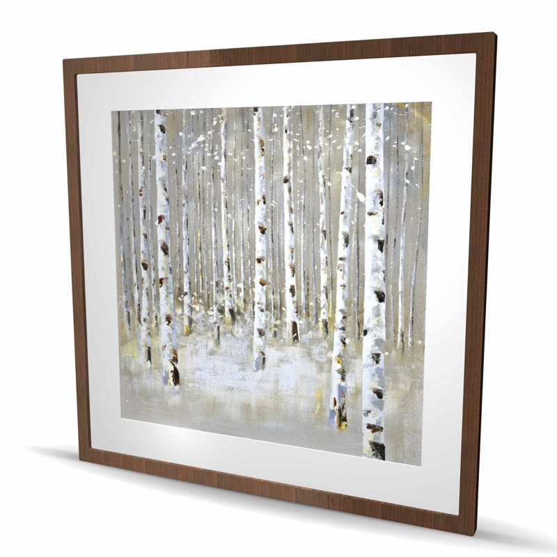 «Birch Forest» par Winter - Beige, reproduction d'art moderne encadrée, Brun