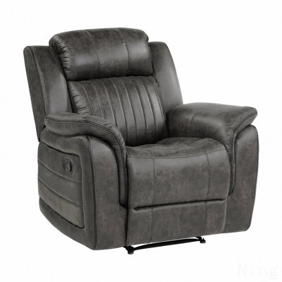 Brownish Gray Classic Recliner - Pillow-Top Arms, Vertical Tufting, Solid Wood Frame