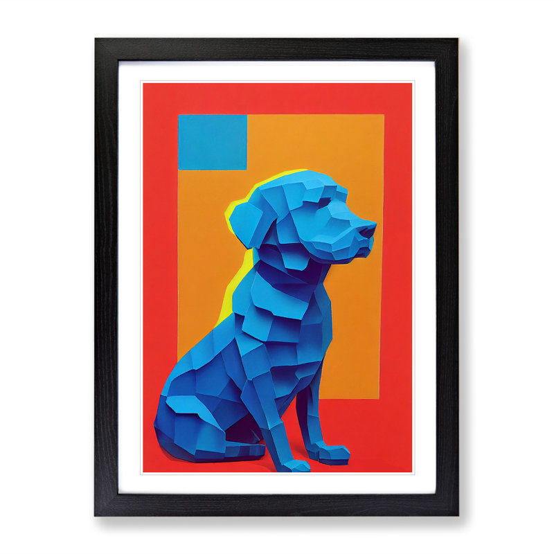 Sitting Dog No.2 - Framed Print, Black Framed, 64cm H x 46cm W x 2cm D