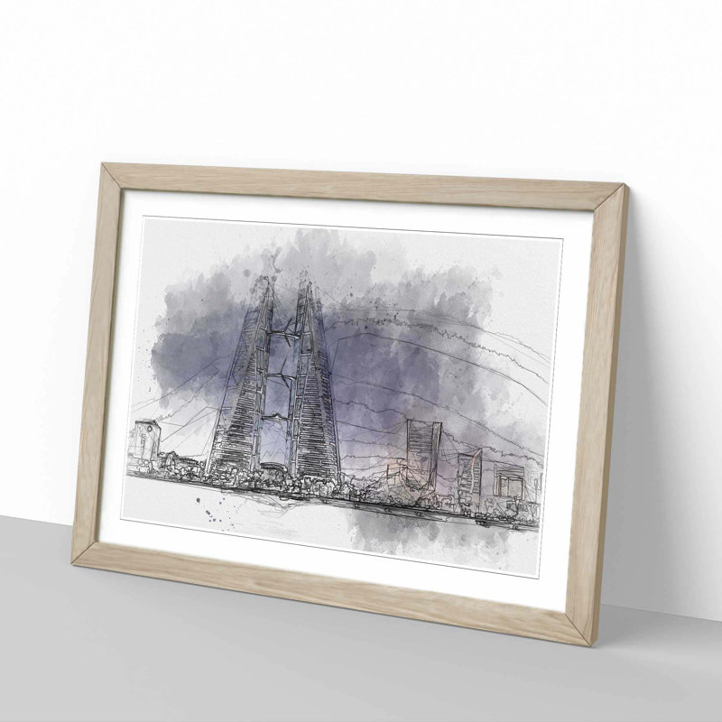 Trade Centre in Manama Bahrain in Abstract - Framed Print, 60cm H x 91cm W x 2cm D, Oak