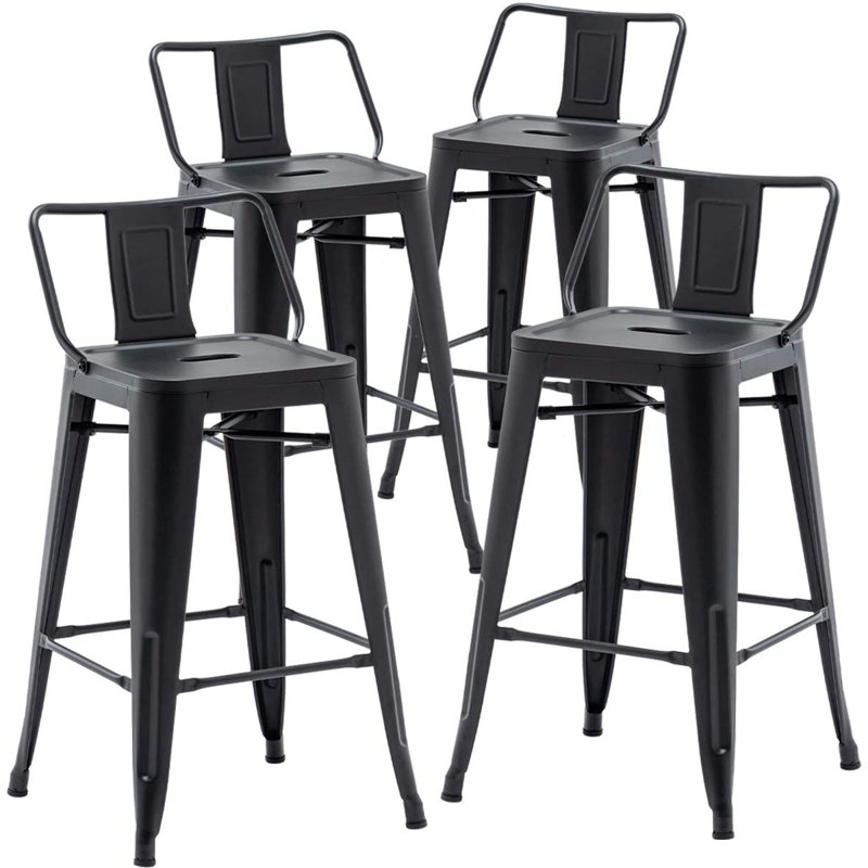 Devan Counter Stool with Metal Frame, Black, Bar Stool (30" Seat Height)