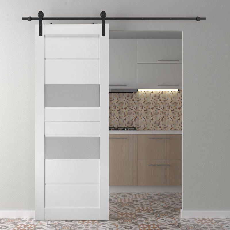 Belldinni Paneled Manufacturer Wood and Glass Dessa Barn Door with Installation Hardware Kit