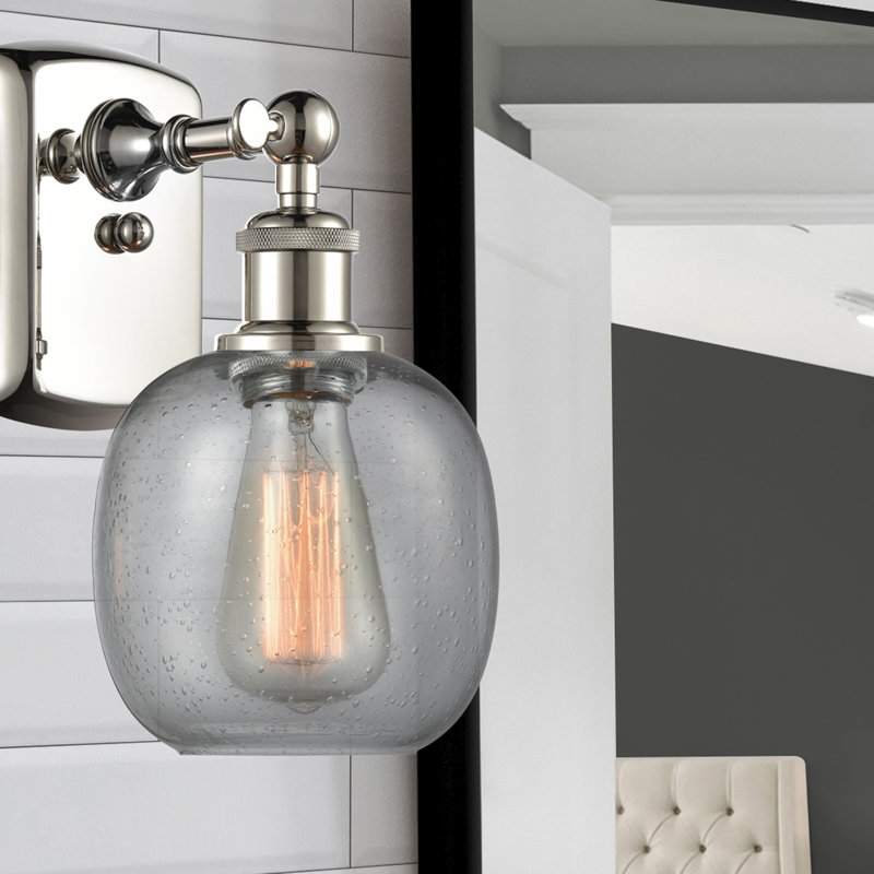 Whelan 1 - Light Dimmable Armed Sconce, Brushed Brass, Clear Deco Swirl, Incandescent