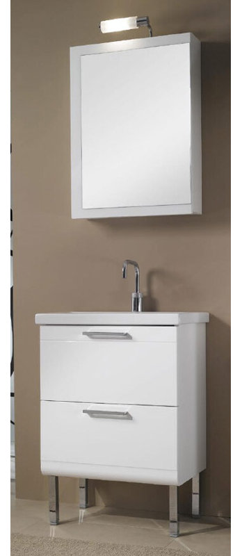 Luna 22.5 " W Freestanding Standard Single Vanity Bathroom Vanity With Ceramic Top with Mirror, Glossy White