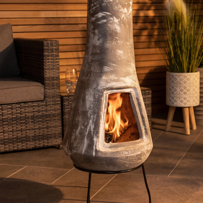 Hourglass Clay Wood Burning Smokeless Chimnea, 87cm H x 32cm W x 32cm D, Grey