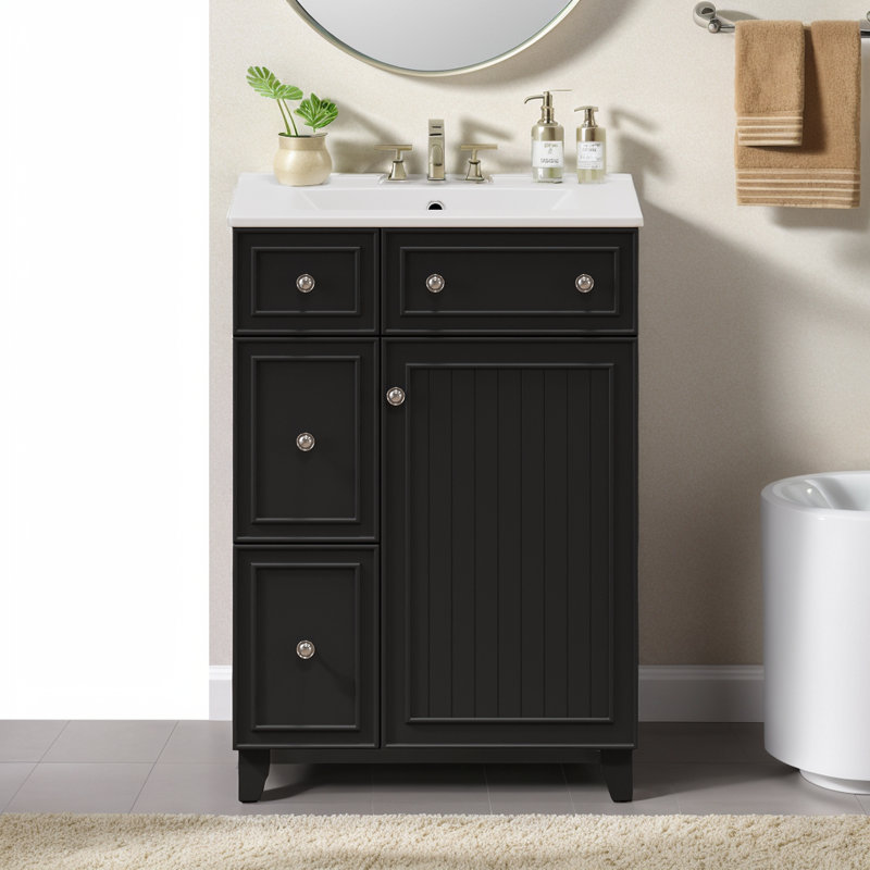 Meuble-lavabo moderne 24 po, Noir