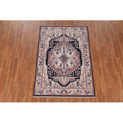 Tapis oriental géométrique en laine Heriz Serapi noué à la main 4 x 6
