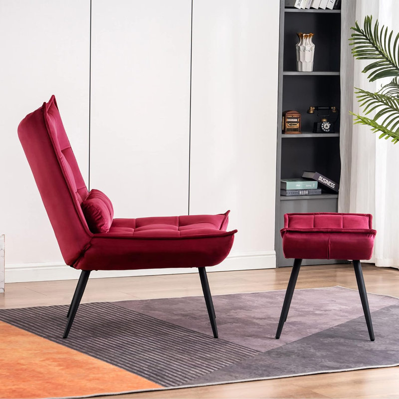 Fauteuil d'appoint moderne avec repose-pieds Solara, Velours rouge