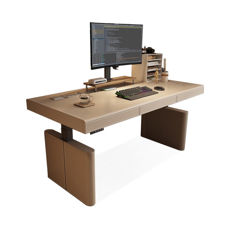 Khaki Rectangular Solid Wood with 2 drawers desk