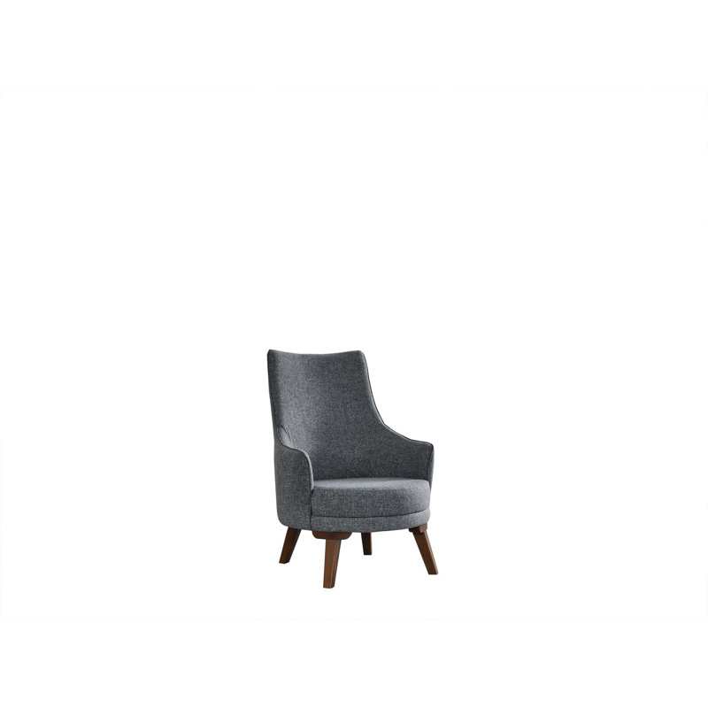 Élégant fauteuil à oreilles, tissu gris clair, 28,3 po x 34,3 po x 40,2 po | Structure et panneau en bois de hêtre, coussins 100% polyester, mousse douce et plumes | Nettoyage à sec et confort élégant pour le salon et le bureau