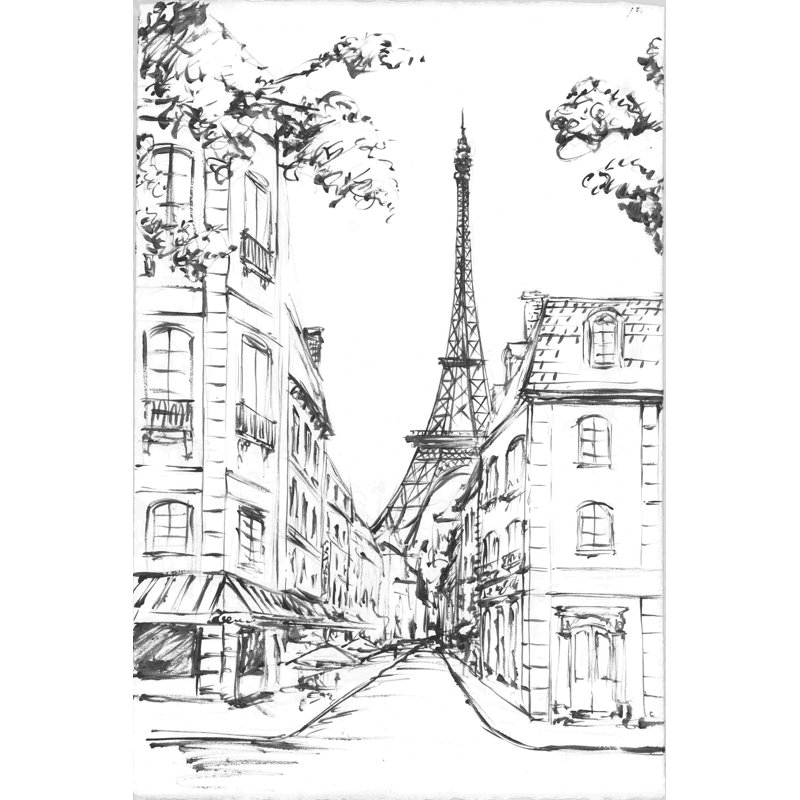 Paris S Croquis 1 - Reproduction de dessin sur toile tendue, H 18 po x l 12 po