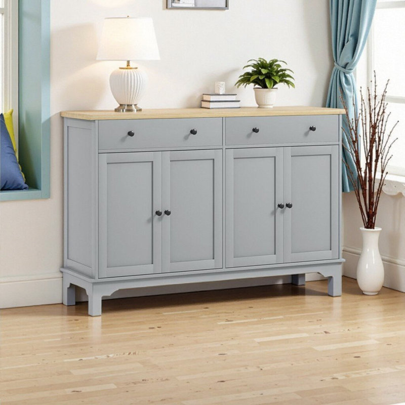 Buffet 55 po Nordic avec tiroirs de rangement, buffet en chêne gris pour le salon et la cuisine, Gris, chêne