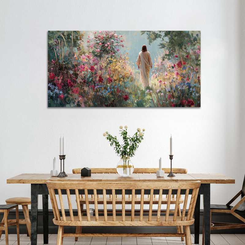 Décoration murale sur toile GUTTATY, images de printemps de Jésus, affiche de peinture florale de Jésus, affiche de confession chrétienne, impression de paysage de fleurs naturelles pour le salon et la chambre à coucher 20 po x 40 po