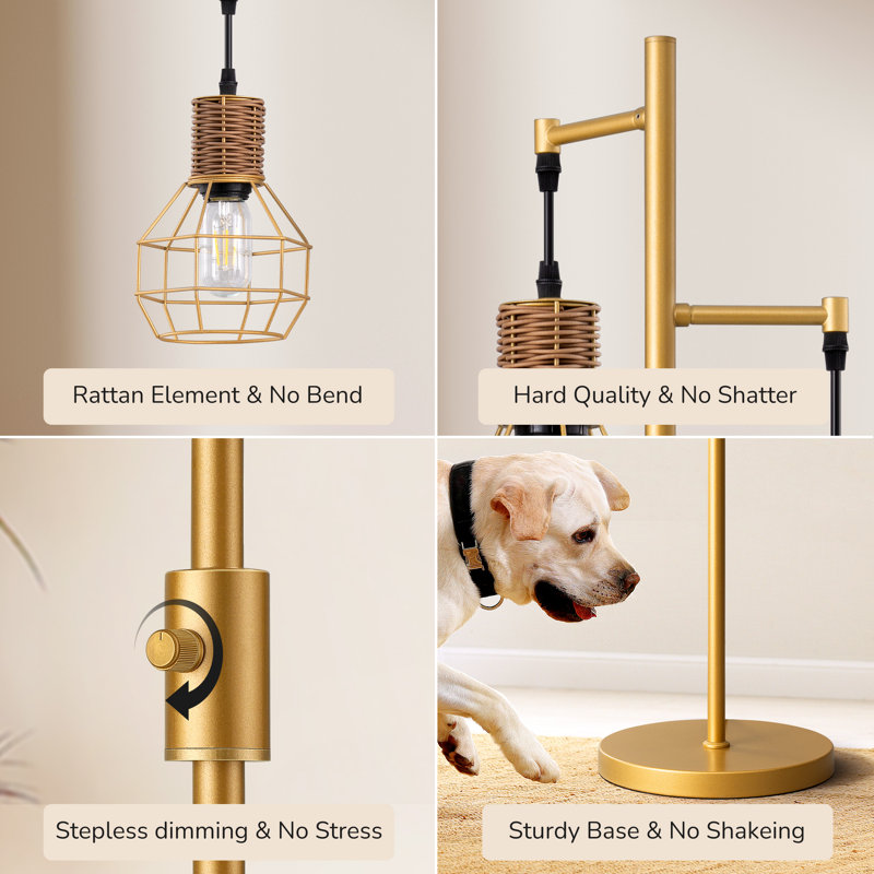 Gold 65" Rattan Tree Floor Lamp with Dimmable Bulbs