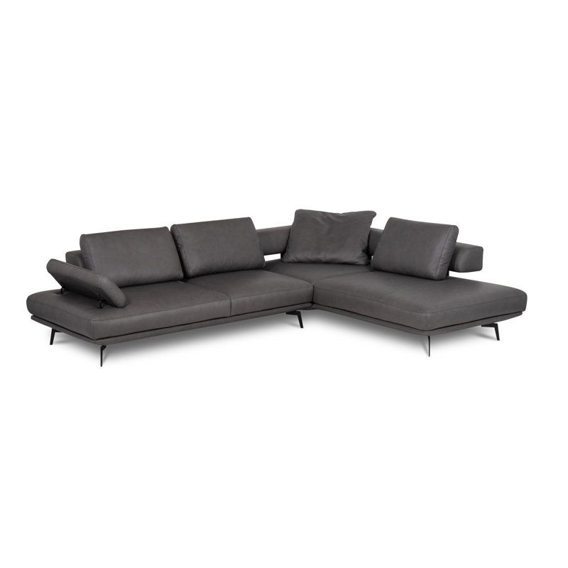 Trumansburg Power Reclining Corner Sofa in Genuine Leather, Right Hand Facing, Dark Grey