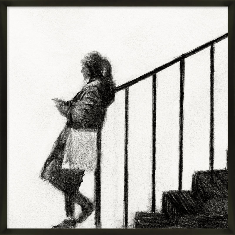 Waiting Painting by Simon Schneiderman, 16" H x 16" W x 1.25" D, Black Wood
