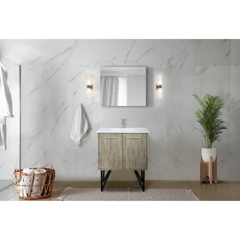 Rustique 30 po W Meuble-lavabo avec comptoir en marbre de culture 20 D et miroir 28 - fermeture en douceur, grattage, abondance de rangement offert en teinture X - matériau, options disponibles