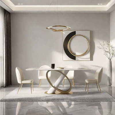 Sintered stone stainless steel dining table set