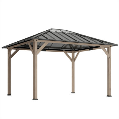 UPF50+ UV Protection and Metal Frame Gazebo with Brown Finish, 10 x 12 ft, Fir Wood and Galvanized