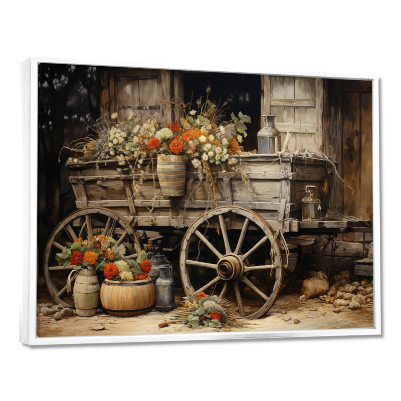 «Grey Old Cart Of Flowers I» - impressions sur toile de vieux chariot américain, H 24 po x l 32 po x P 1 po