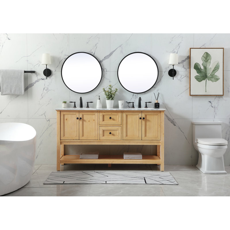 Ensemble de meuble-lavabo double 60 po Narron, Bois naturel