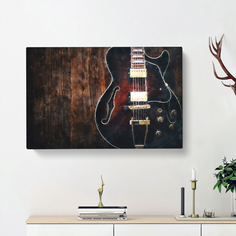 Wooden Electric Guitar - Wrapped Canvas Painting, 60cm H x 91cm W x 3cm D