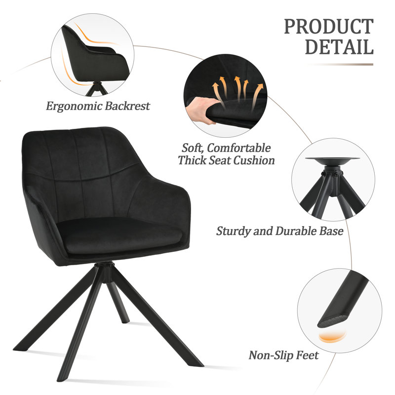 51cm H Upholstered Arm Dining Chair, Black Velvet