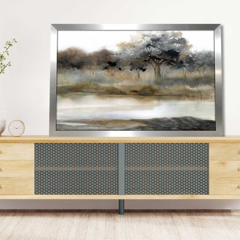 «Silent Waters II» par Carol Robinson, peinture, L 27,5 po x H 21,5 po, Encadrement argenté