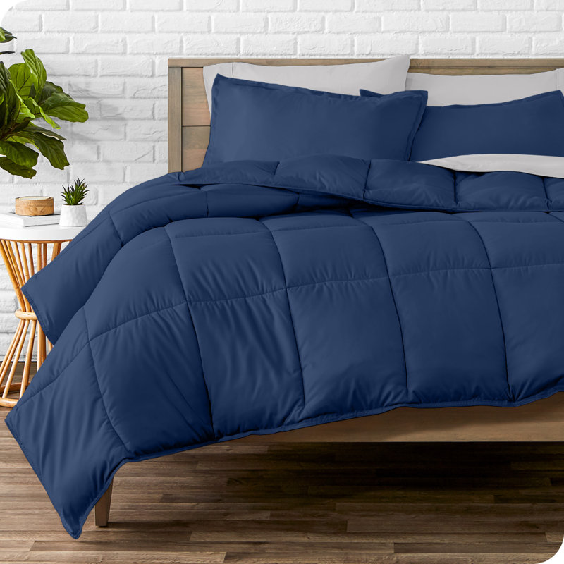 Microfiber Bed-In-A-Bag, Dark Blue/Light Gray, Queen Comforter + 6 Additional Pieces