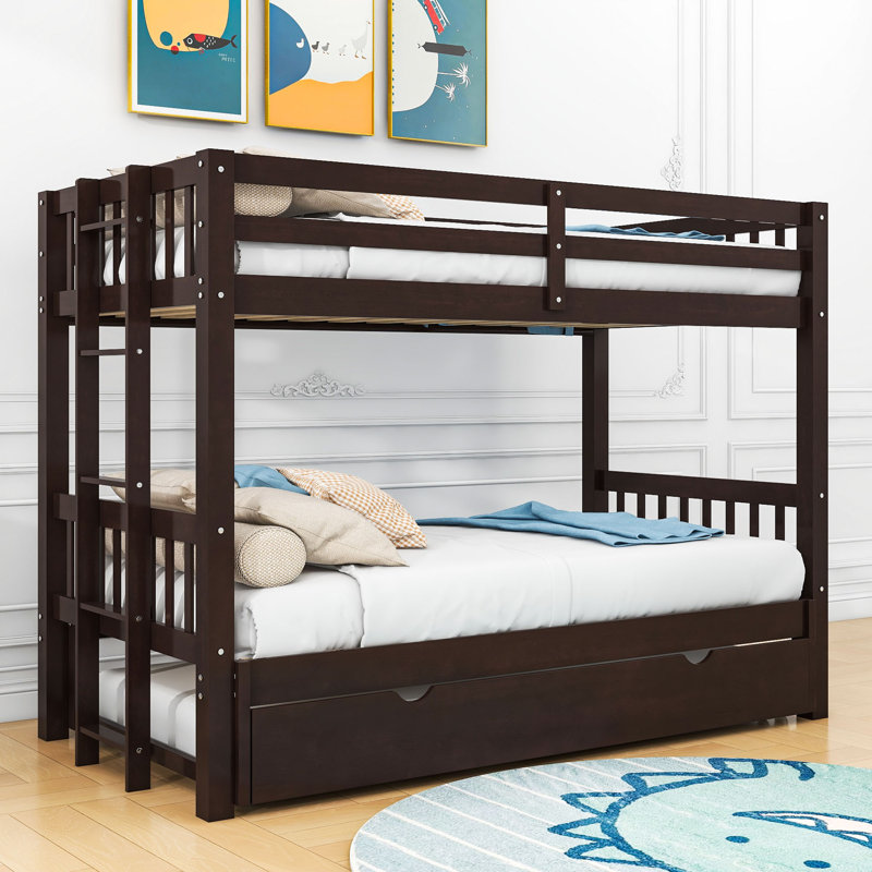 Dorriel Twin Over Twin/King Wooden Convertible Bunk Bed With Twin Size Trundle, Espresso